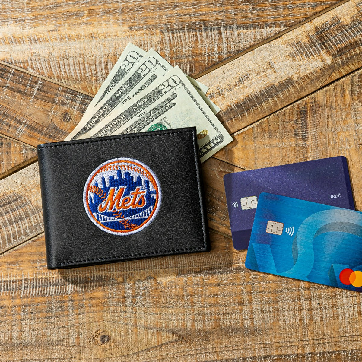 New York Mets Black Bi-Fold Embroidered Wallet - MLB Home