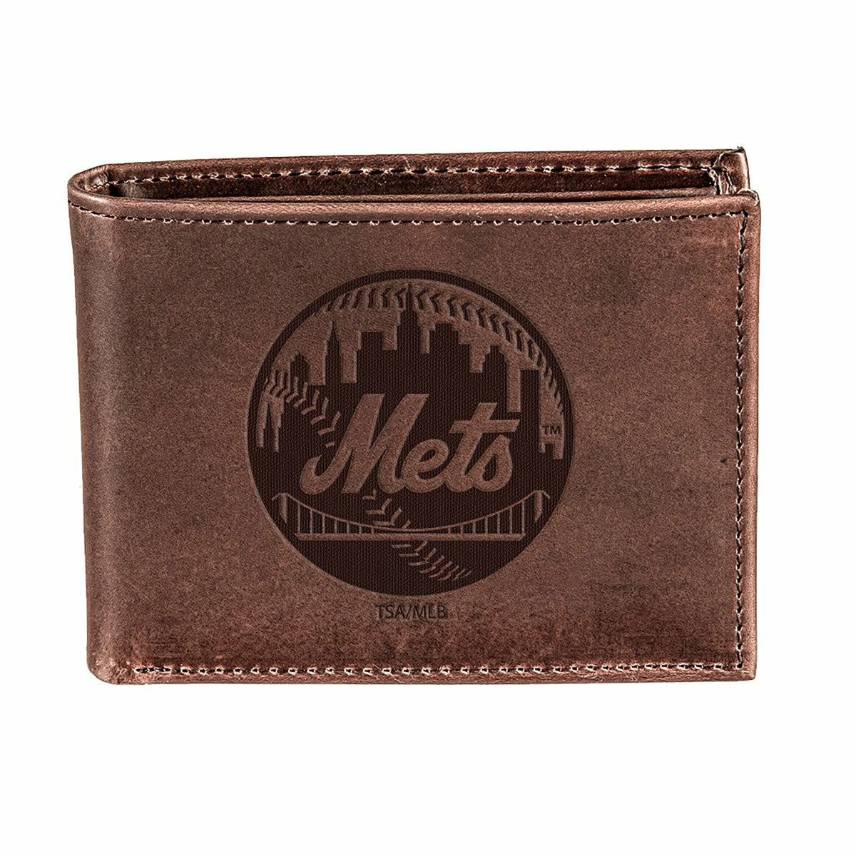 New York Mets Bi-Fold Wallet Brown 100% Genuine Leather - MLB Home
