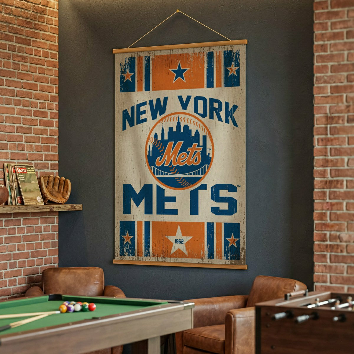 New York Mets, Canvas Wall Tapestry, Large, 54x36 - MLB Home