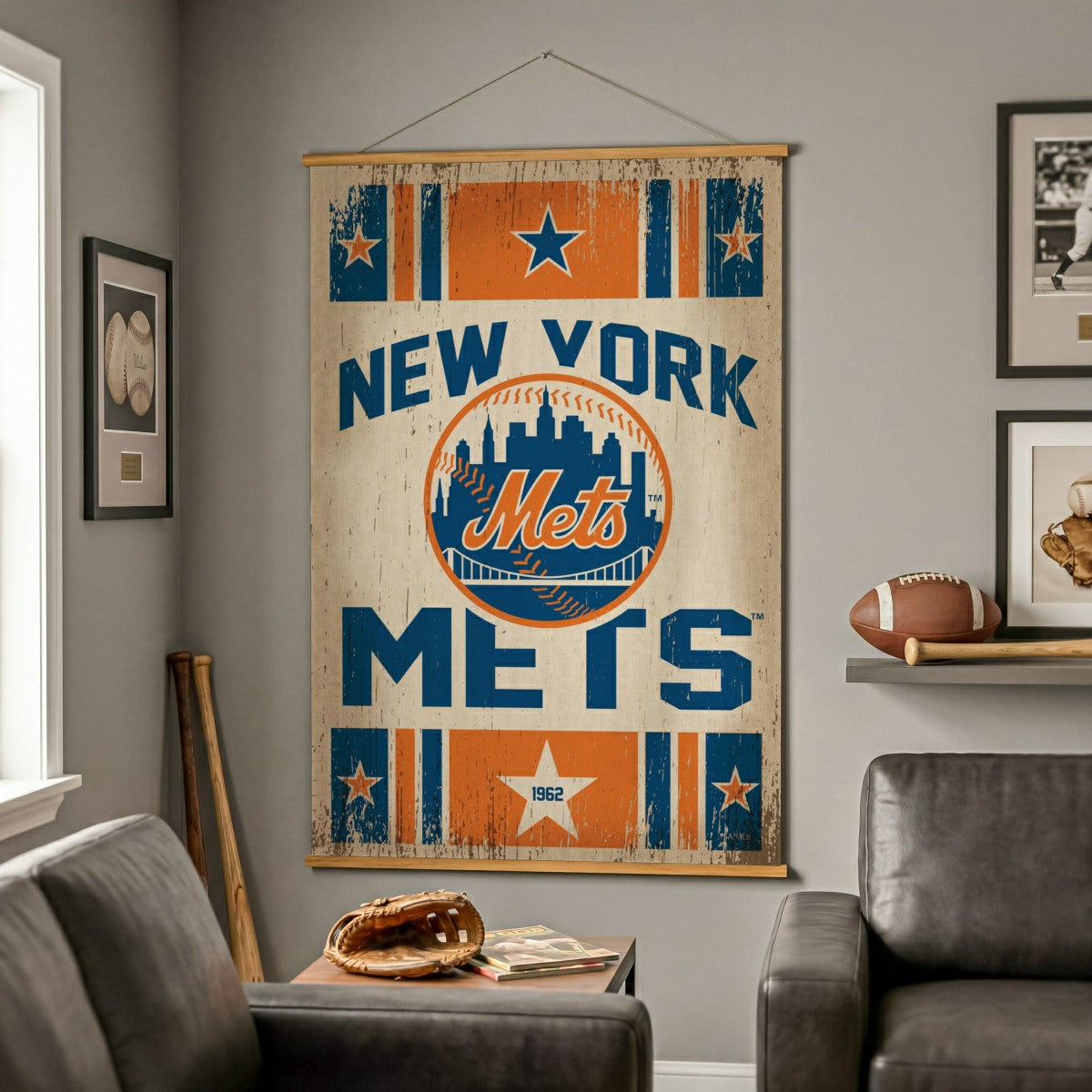 New York Mets, Canvas Wall Tapestry, Large, 54x36 - MLB Home
