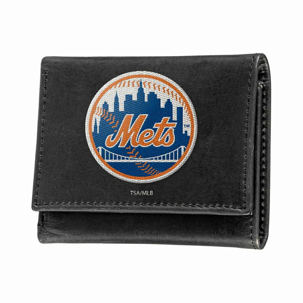 New York Mets Black Tri-Fold Embroidered Wallet w/ RFID Blocking - MLB Home