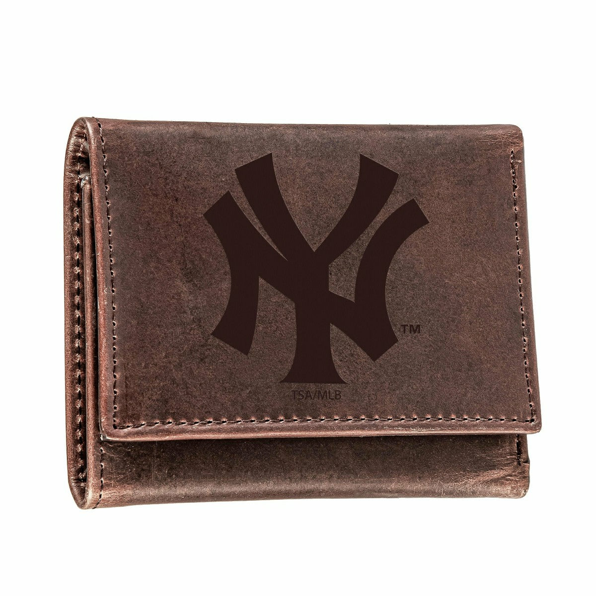 New York Yankees Tri-Fold Wallet Brown 100% Genuine Leather - MLB Home