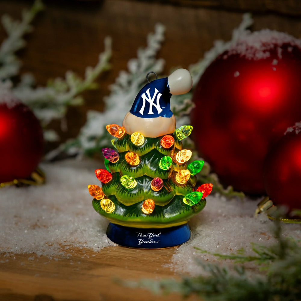 New York Yankees 4" Mini LED Tabletop Christmas Tree, Set of 2 - MLB Home