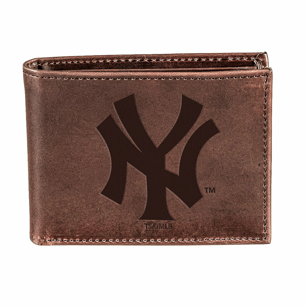 New York Yankees Bi-Fold Wallet Brown 100% Genuine Leather - MLB Home
