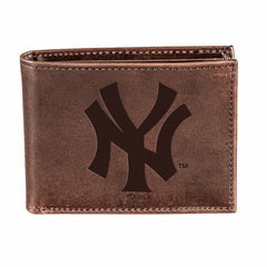 New York Yankees Bi-Fold Wallet Brown 100% Genuine Leather - MLB Home