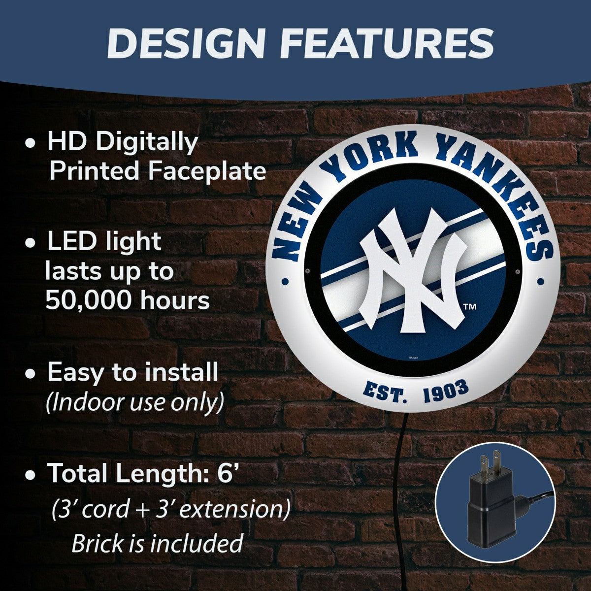 New York Yankees, Metal Lite, Round - MLB