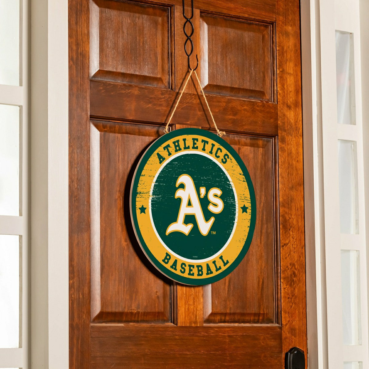 Athletics Round Door Décor with Hanging Rope, 18x18 - MLB Home