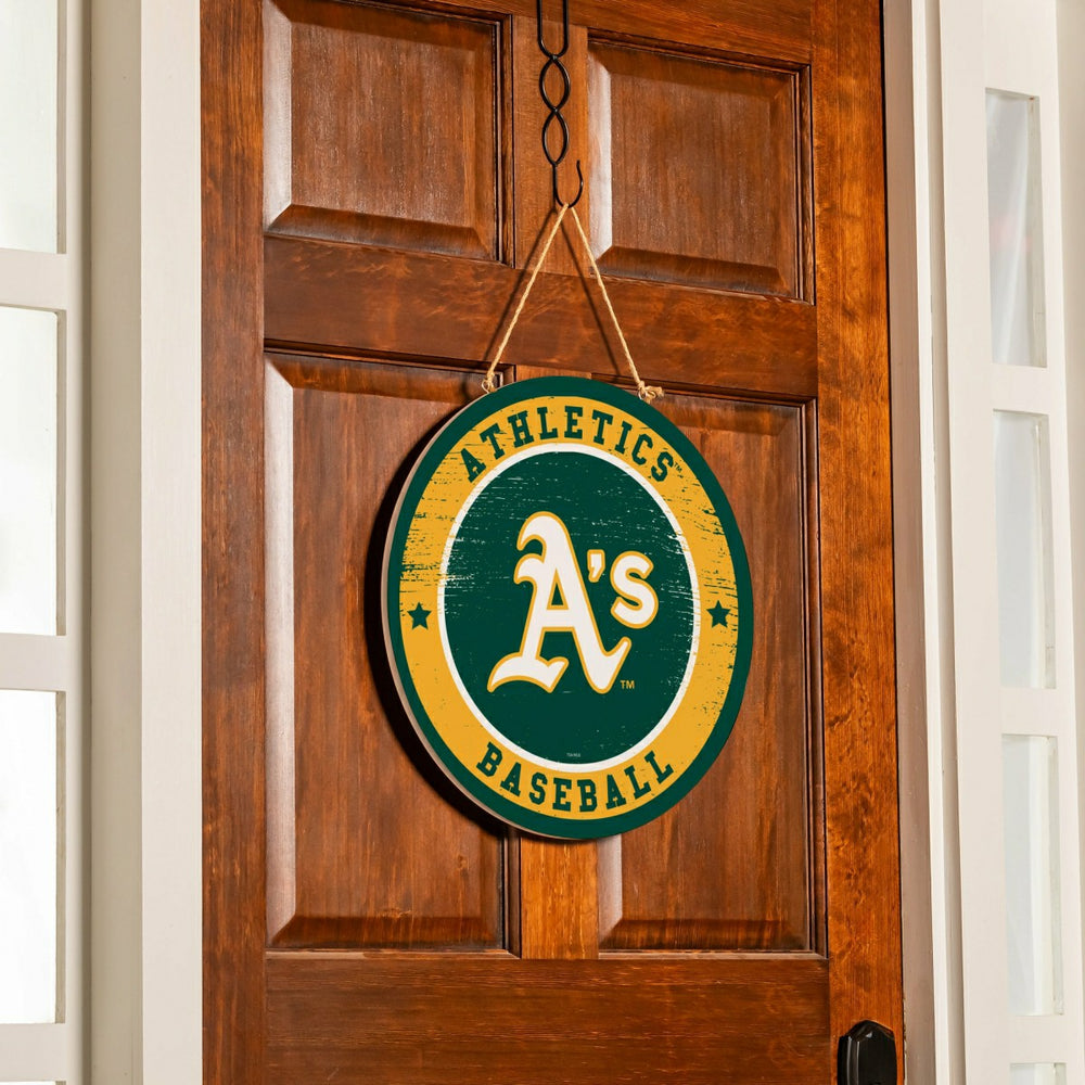 Athletics Round Door Décor with Hanging Rope, 18x18 - MLB Home