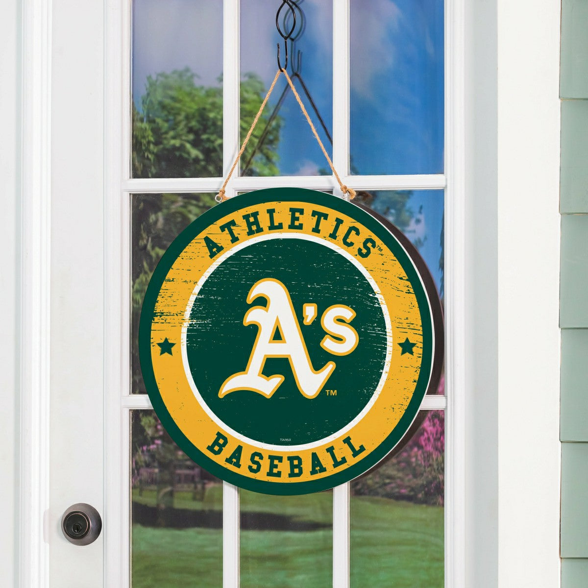 Athletics Round Door Décor with Hanging Rope, 18x18 - MLB Home