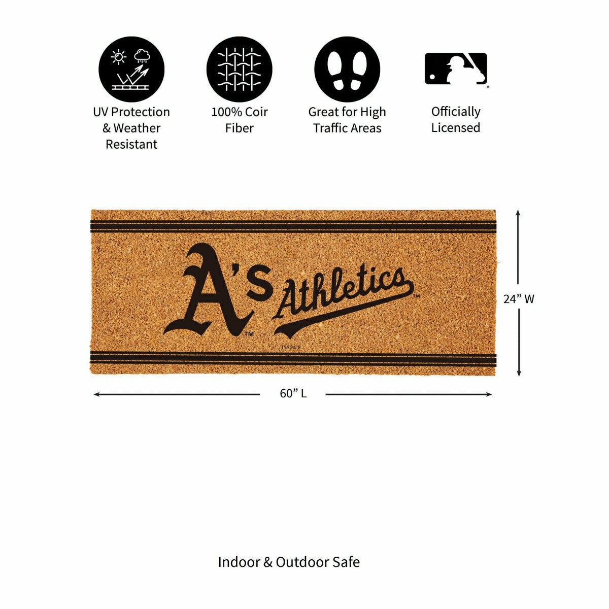 Oakland A's Extra Large One Color Coir Mat, 60"x24" - MLB
