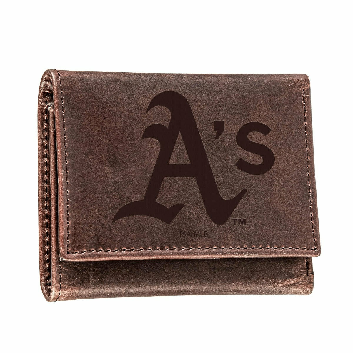 Oakland A's Tri-Fold Wallet Brown 100% Genuine Leather - MLB Home