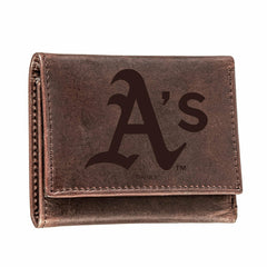 Oakland A's Tri-Fold Wallet Brown 100% Genuine Leather - MLB Home