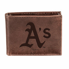 Oakland A's Bi-Fold Wallet Brown 100% Genuine Leather - MLB Home