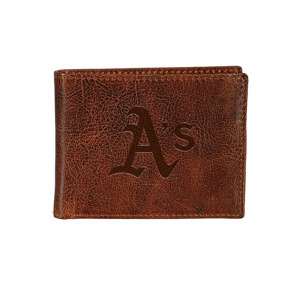 Oakland A's, Embossed 100% Genuine Tumbled Leather Passcase Bi-Fold Wa - MLB Home
