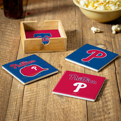 Philadelphia Phillies Ceramic Coasters Set, 4pcs with Wood Caddy - MLB Home