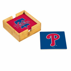 Philadelphia Phillies Ceramic Coasters Set, 4pcs with Wood Caddy - MLB Home