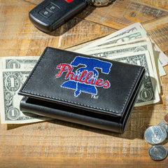 Philadelphia Phillies Black Tri-Fold Embroidered Wallet w/ RFID Blocking - MLB Home