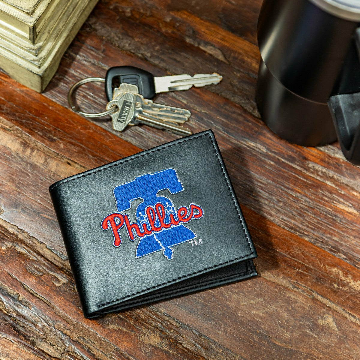 Philadelphia Phillies Black Bi-Fold Embroidered Wallet w/ RFID Blocking - MLB Home
