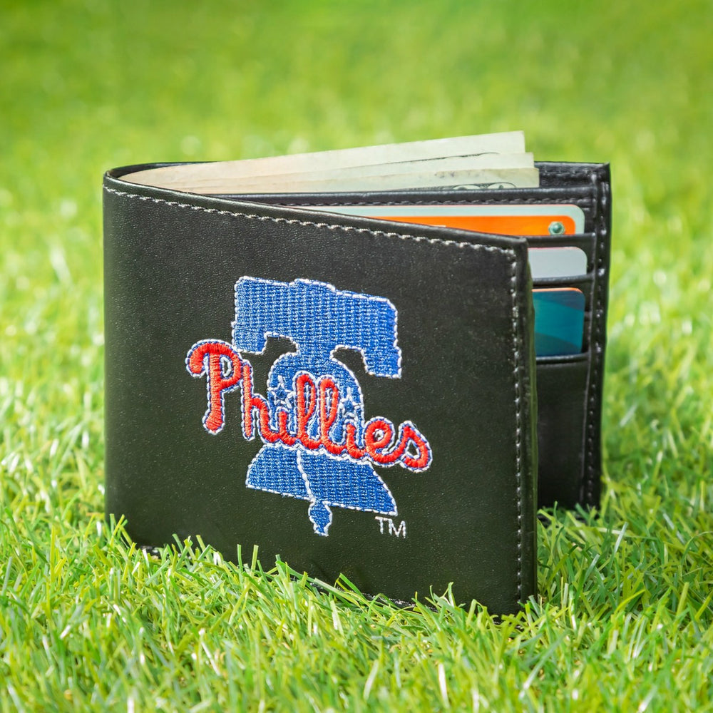 Philadelphia Phillies Black Bi-Fold Embroidered Wallet w/ RFID Blocking - MLB Home
