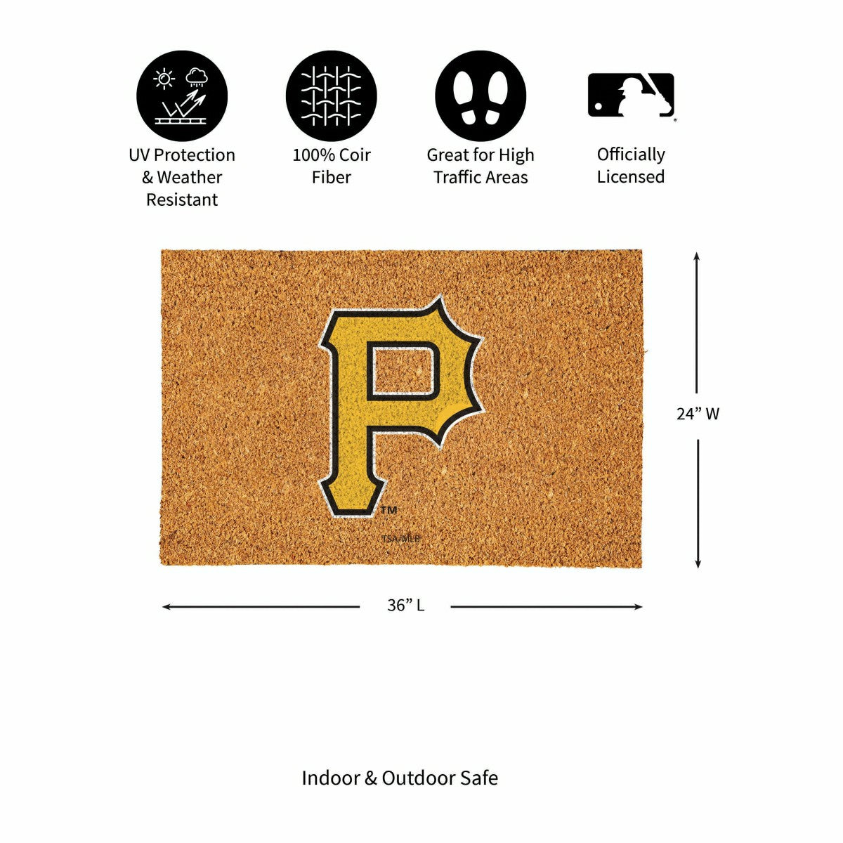 Pittsburgh Pirates Large Full Color Coir Mat, 36"x24" - MLB