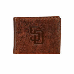 San Diego Padres, Embossed 100% Genuine Tumbled Leather Passcase Bi-Fo - MLB Home