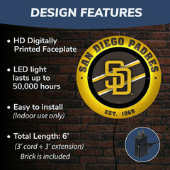 San Diego Padres, Metal Lite, Round - MLB