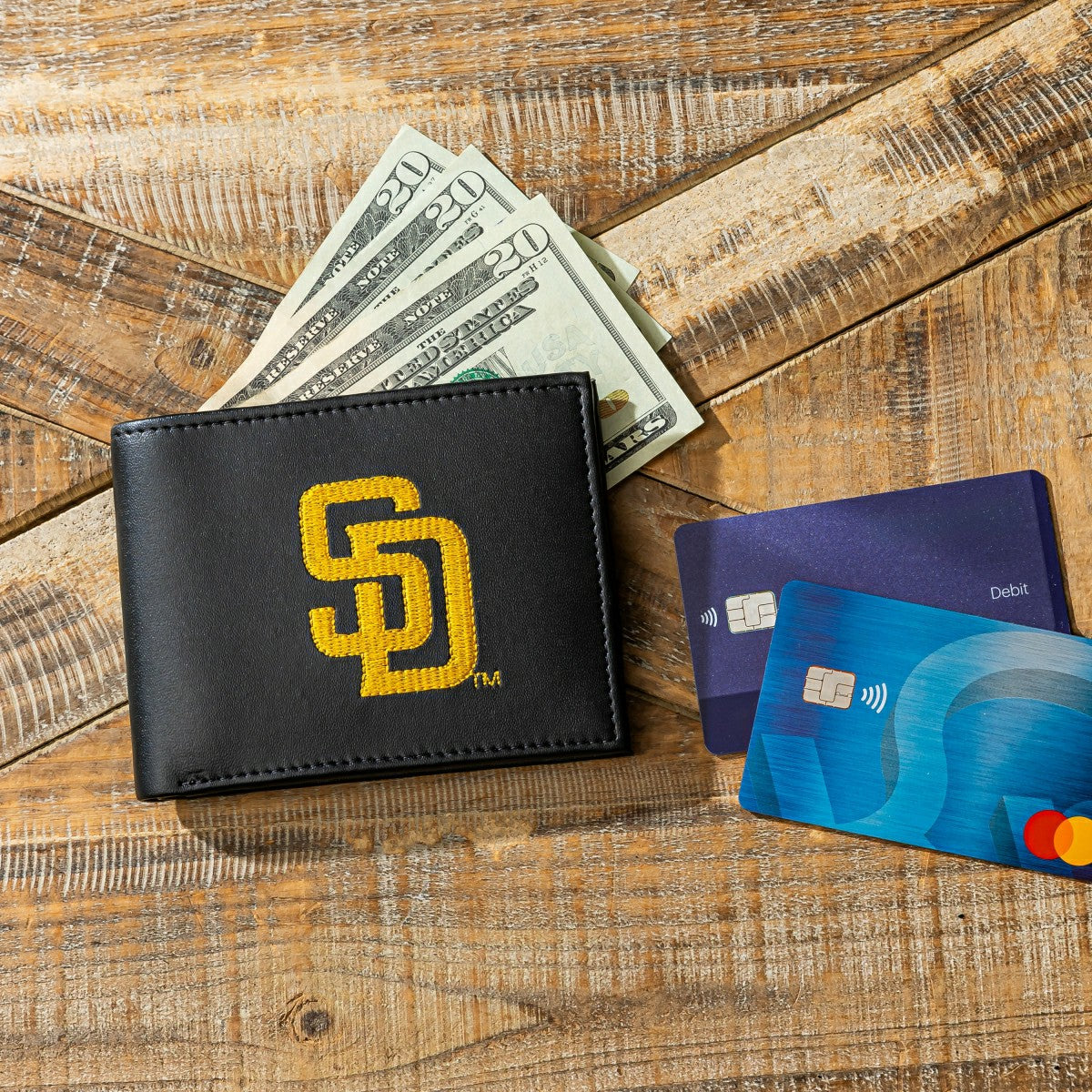 San Diego Padres Black Bi-Fold Embroidered Wallet w/ RFID Blocking - MLB Home