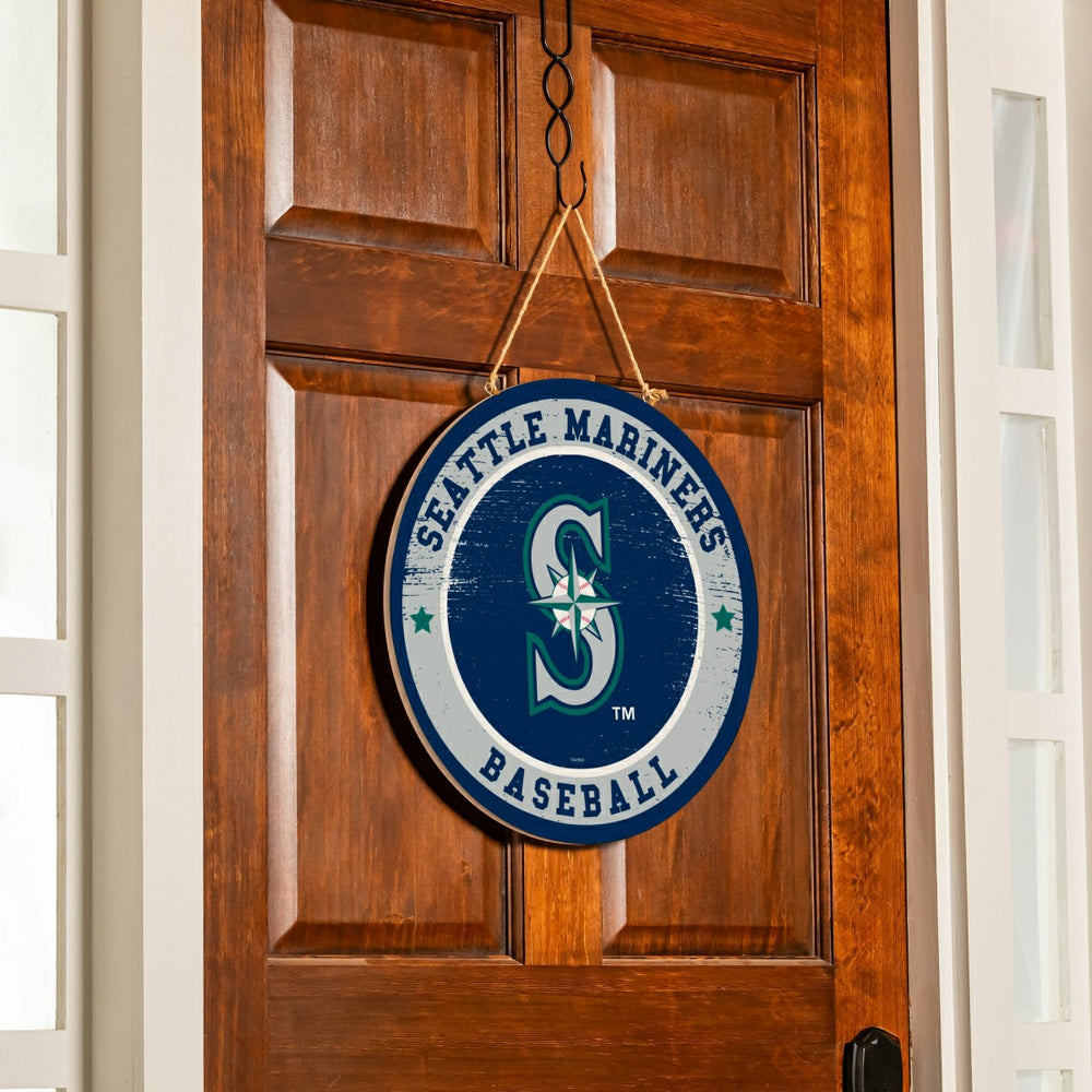 Seattle Mariners Round Door Décor with Hanging Rope, 18x18 - MLB Home