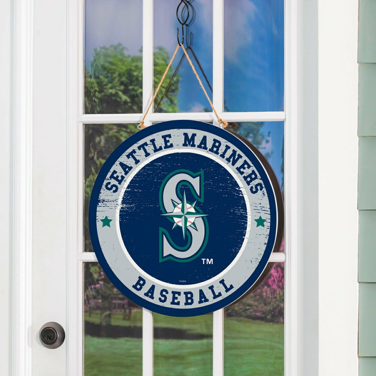 Seattle Mariners Round Door Décor with Hanging Rope, 18x18 - MLB Home