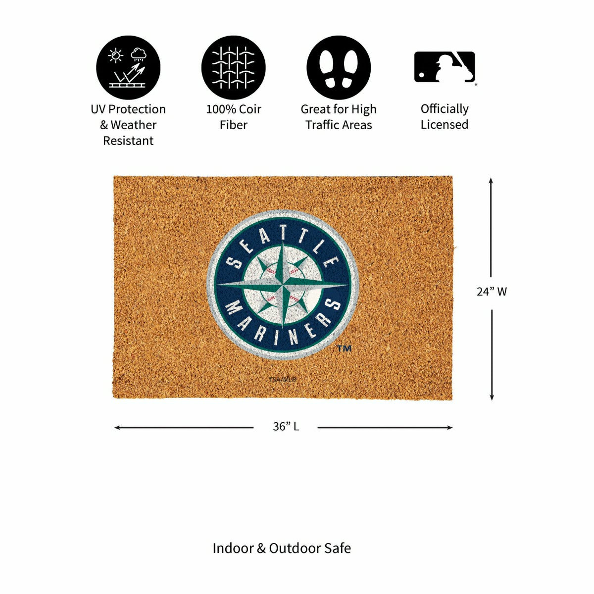 Seattle Mariners Large Full Color Coir Mat, 36"x24" - MLB