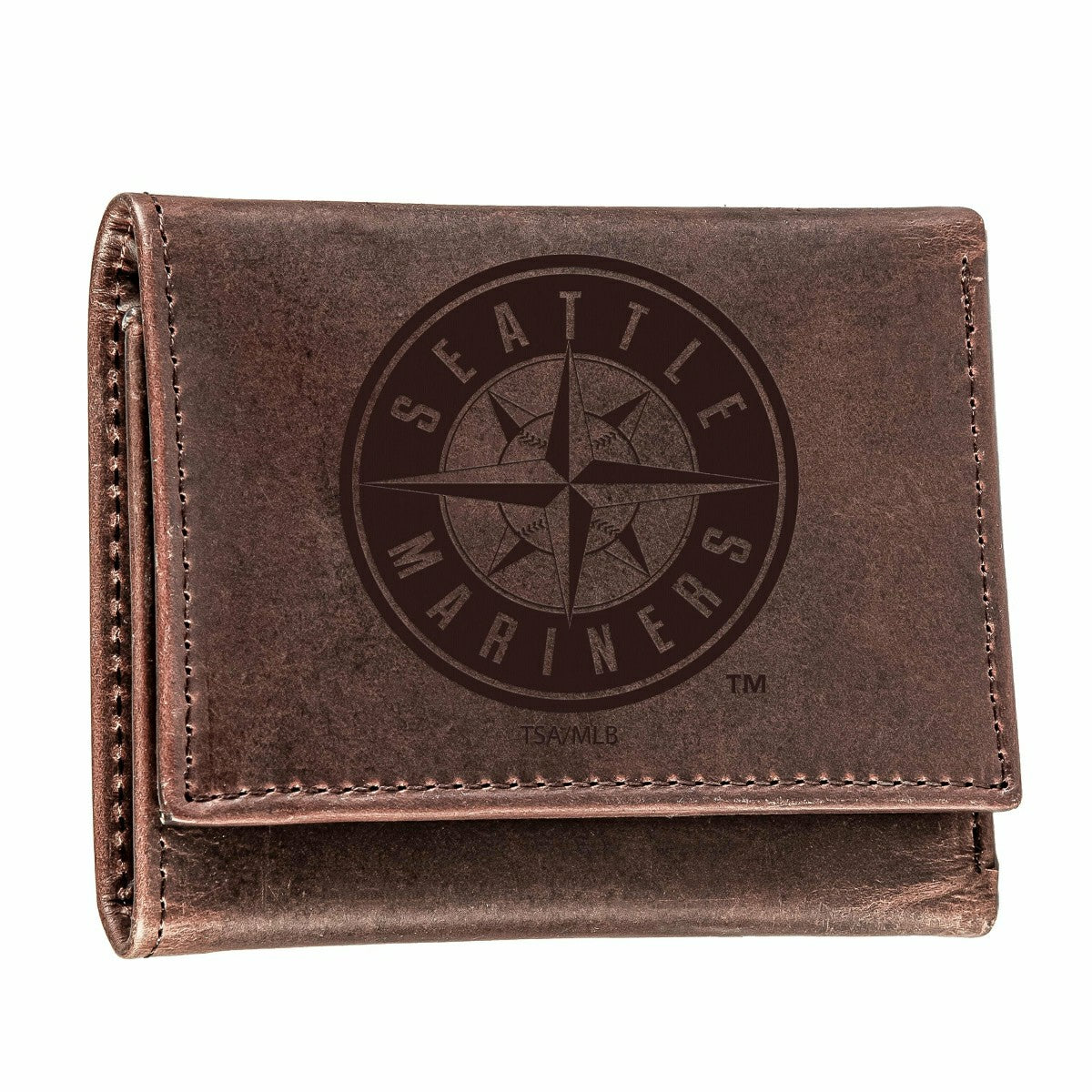 Seattle Mariners Tri-Fold Wallet Brown 100% Genuine Leather - MLB Home