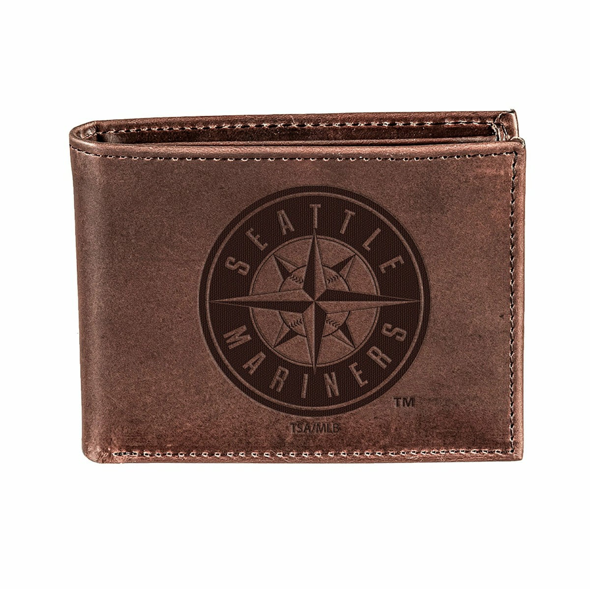 Seattle Mariners Bi-Fold Wallet Brown 100% Genuine Leather - MLB Home