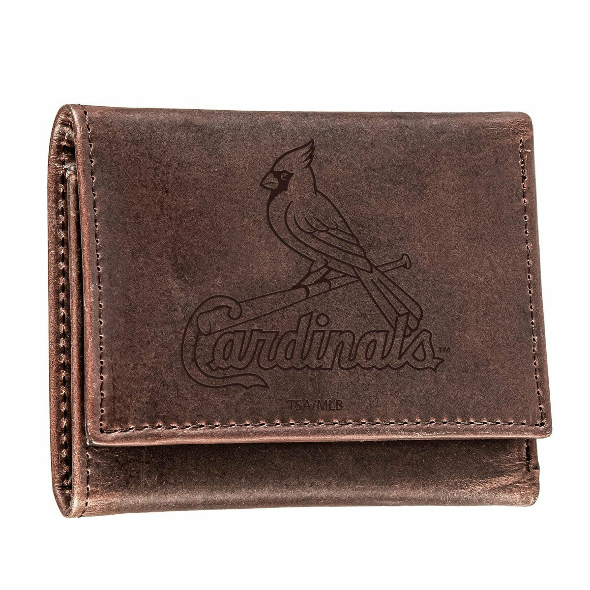 St Louis Cardinals Tri-Fold Wallet Brown 100% Genuine Leather - MLB Home