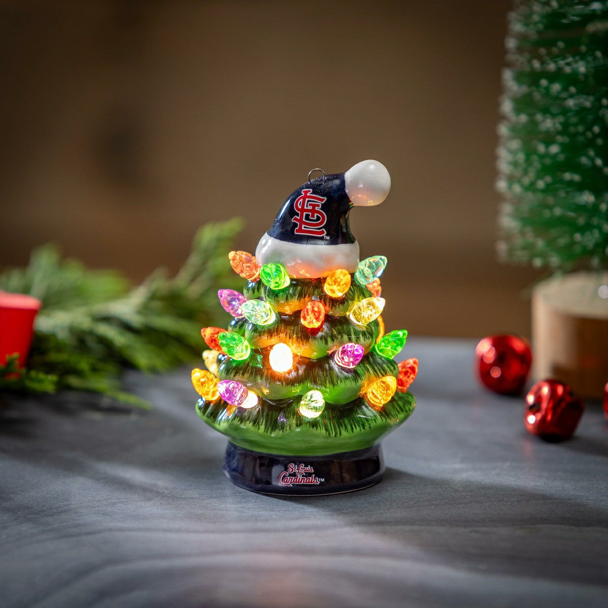 St Louis Cardinals 4" Mini LED Tabletop Christmas Tree, Set of 2 - MLB Home