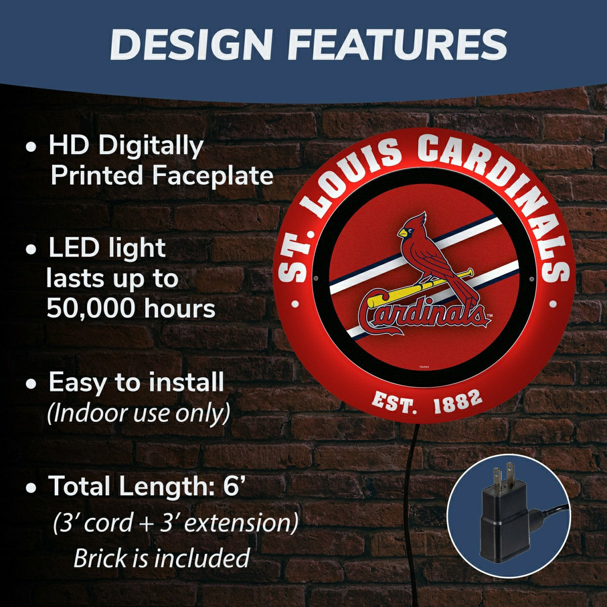 St Louis Cardinals, Metal Lite, Round - MLB