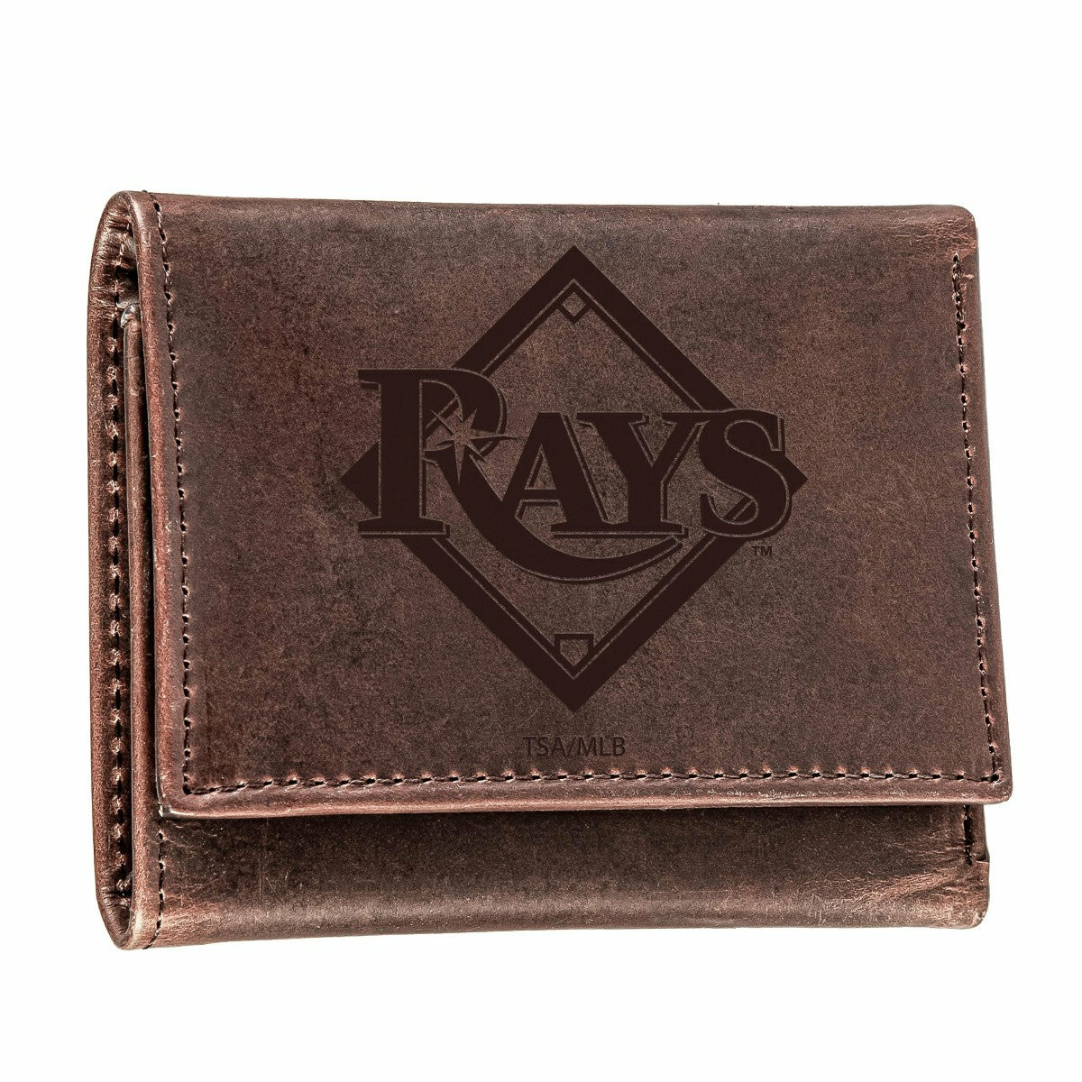 Tampa Bay Rays Tri-Fold Wallet Brown 100% Genuine Leather - MLB Home