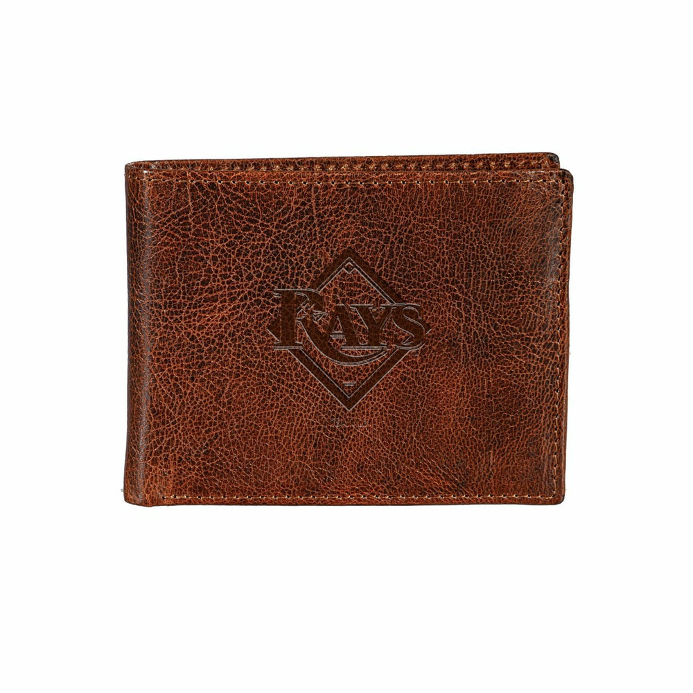 Tampa Bay Rays, Embossed 100% Genuine Tumbled Leather Passcase Bi-Fold - MLB Home