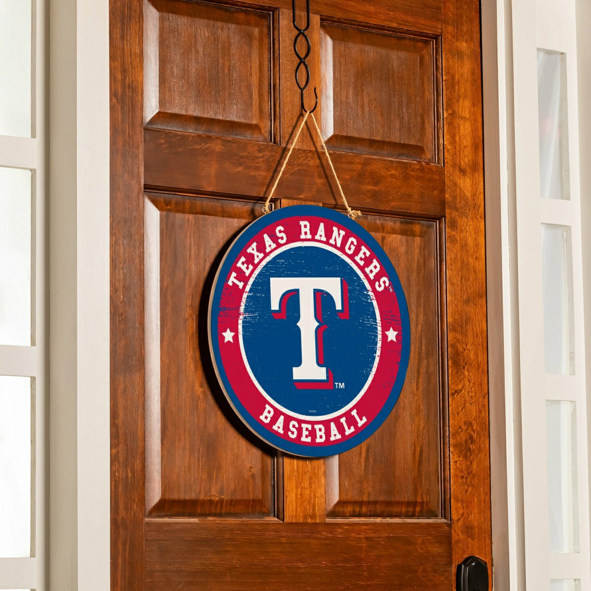 Texas Rangers Round Door Décor with Hanging Rope, 18x18 - MLB Home