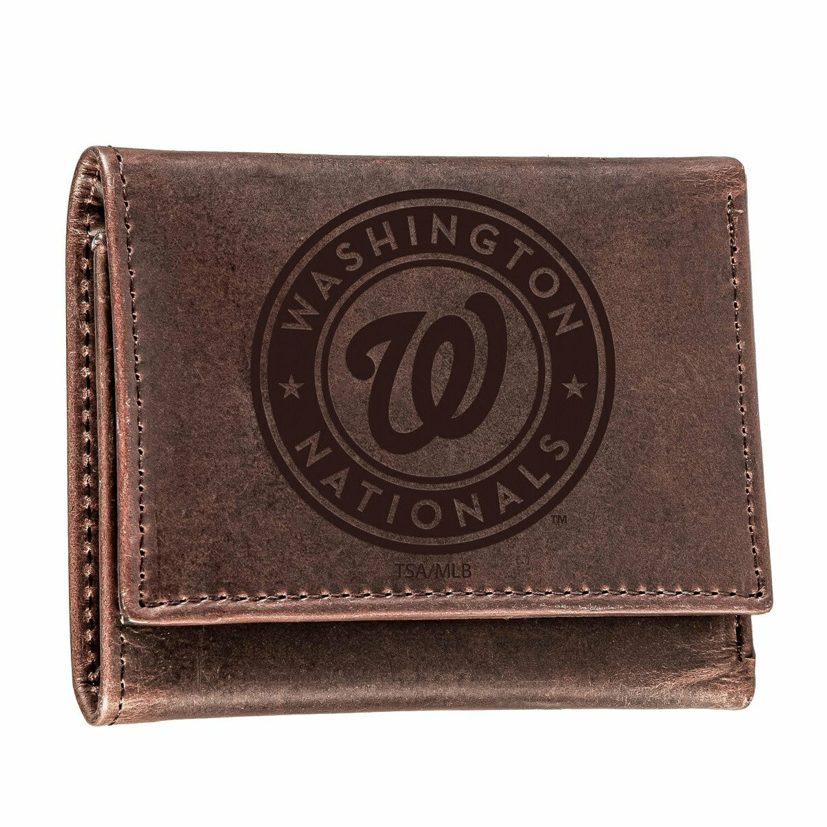 Washington Nationals Tri-Fold Wallet Brown 100% Genuine Leather - MLB Home