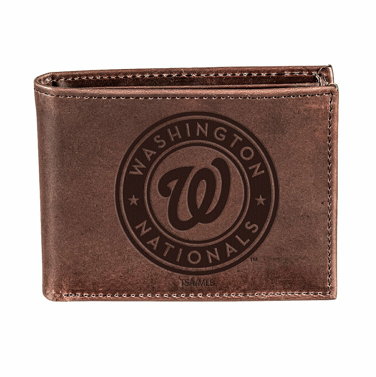 Washington Nationals Bi-Fold Wallet Brown 100% Genuine Leather - MLB Home