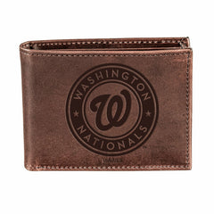 Washington Nationals Bi-Fold Wallet Brown 100% Genuine Leather - MLB Home