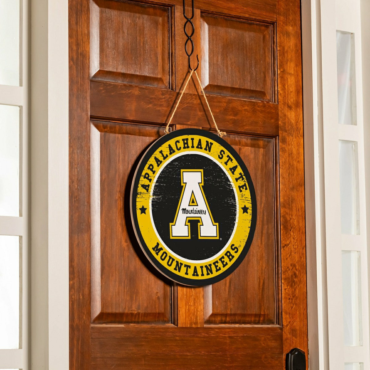 Appalachian State University Round Door Décor with Hanging Rope, 18x18 - Collegiate Home