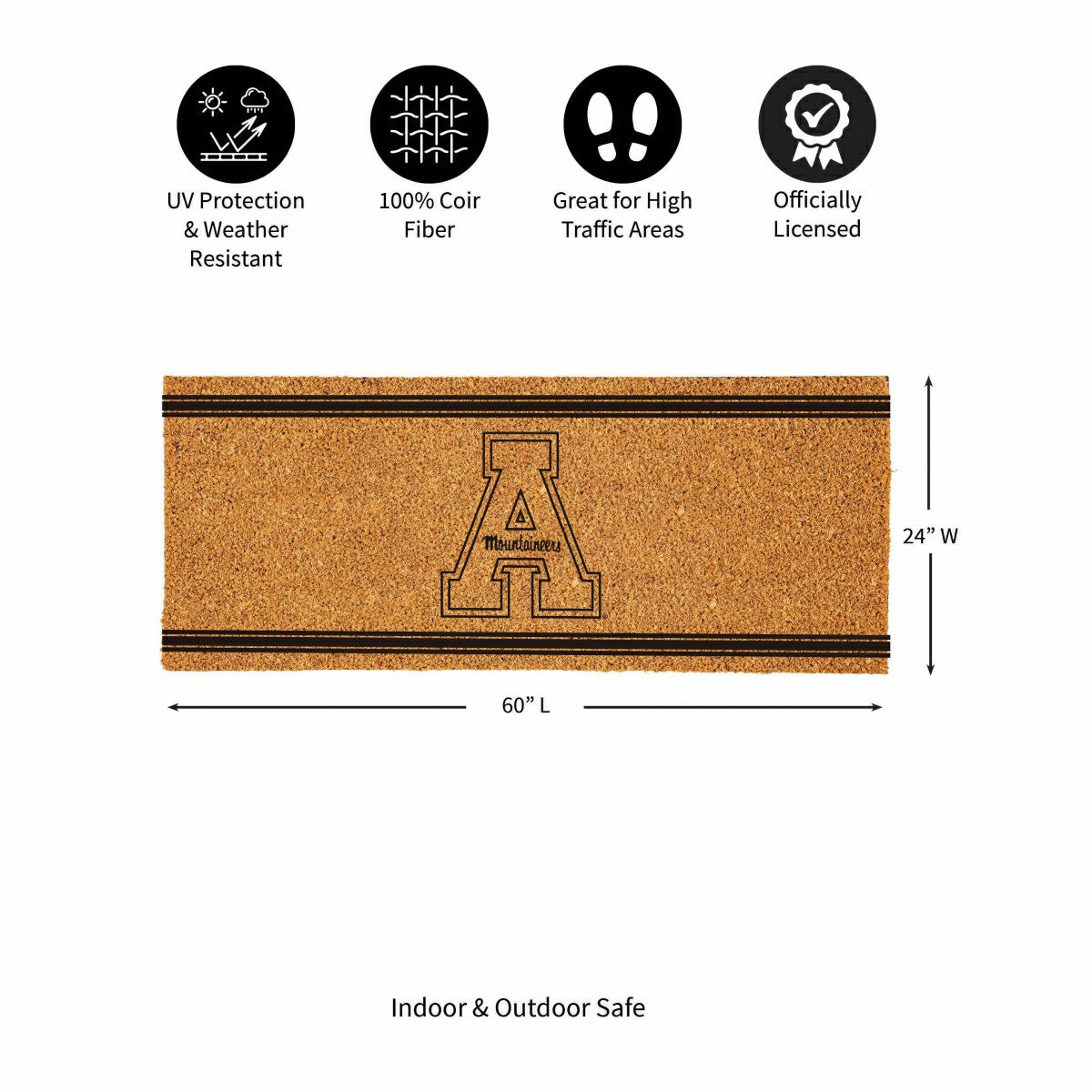 Appalachian State University Extra Large One Color Coir Mat, 60"x24" - Collegiate