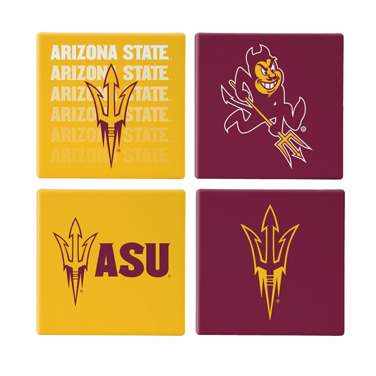 Arizona State University Ceramic Coasters Set, 4pcs with Wood Caddy - Collegiate Home