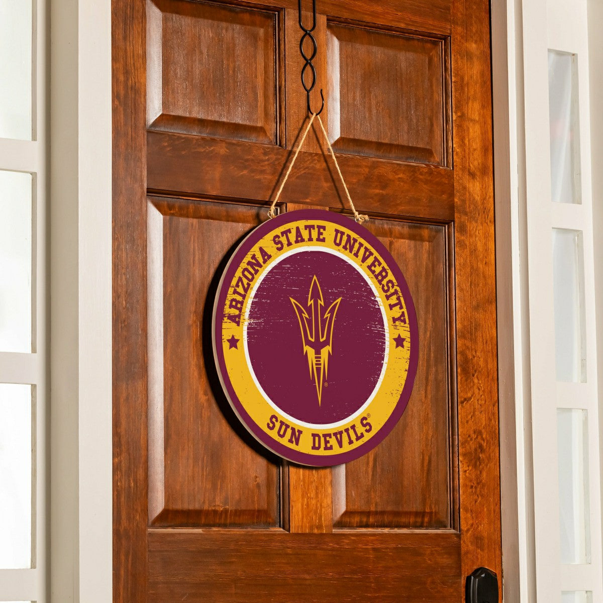 Arizona State University Round Door Décor with Hanging Rope, 18x18 - Collegiate Home
