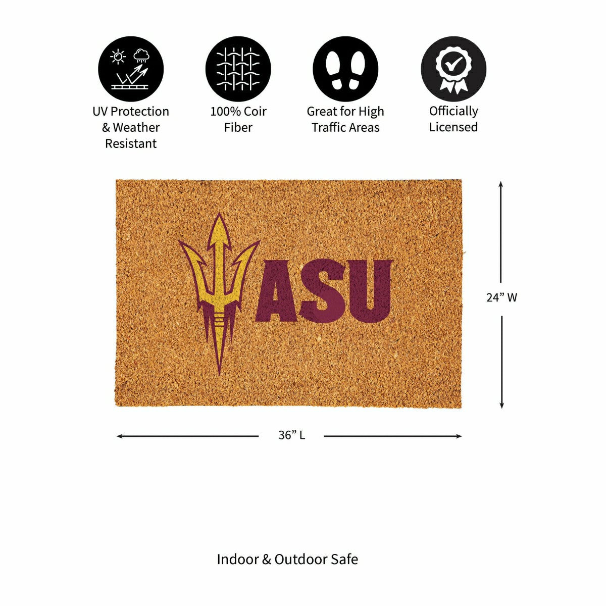 Arizona State University Large Full Color Coir Mat, 36"x24" - Collegiate