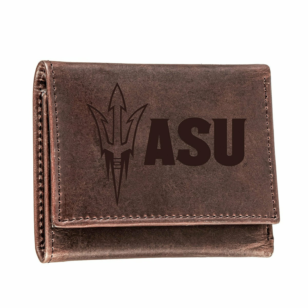 Arizona State University, Tri-Fold Wallet, Brown, CH, 100% Genuine Lea - Collegiate Home