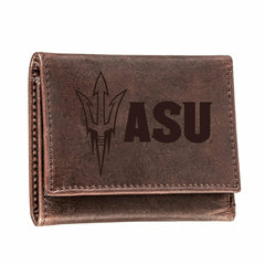 Arizona State University, Tri-Fold Wallet, Brown, CH, 100% Genuine Lea - Collegiate Home