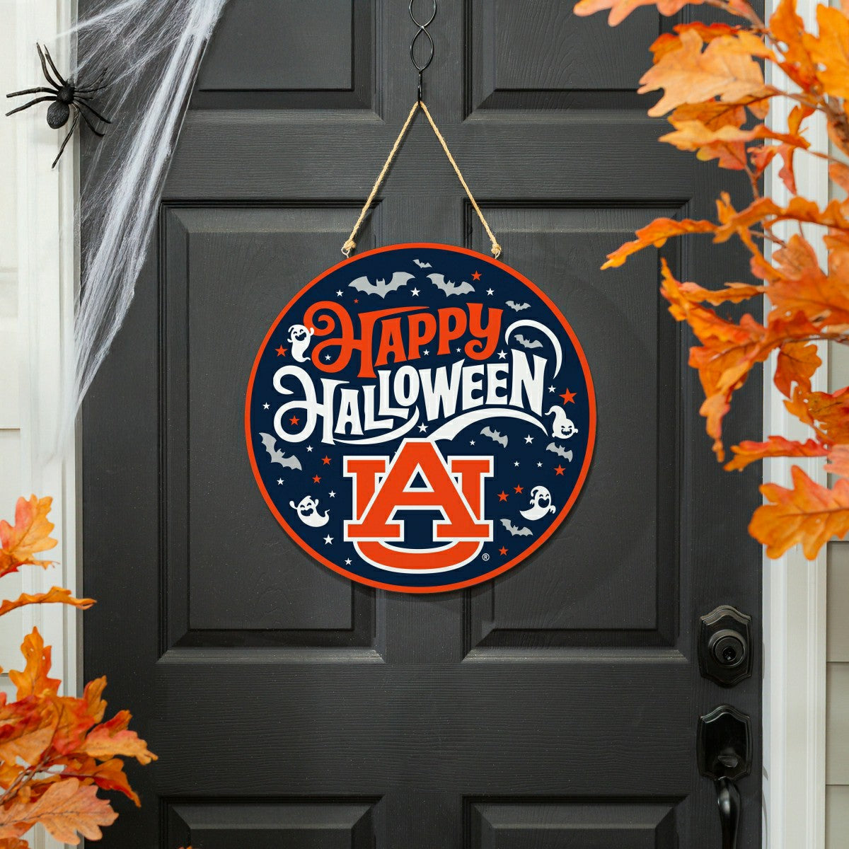 Auburn University Halloween Round Door Décor with Hanging Rope, 18x18 - Collegiate Home