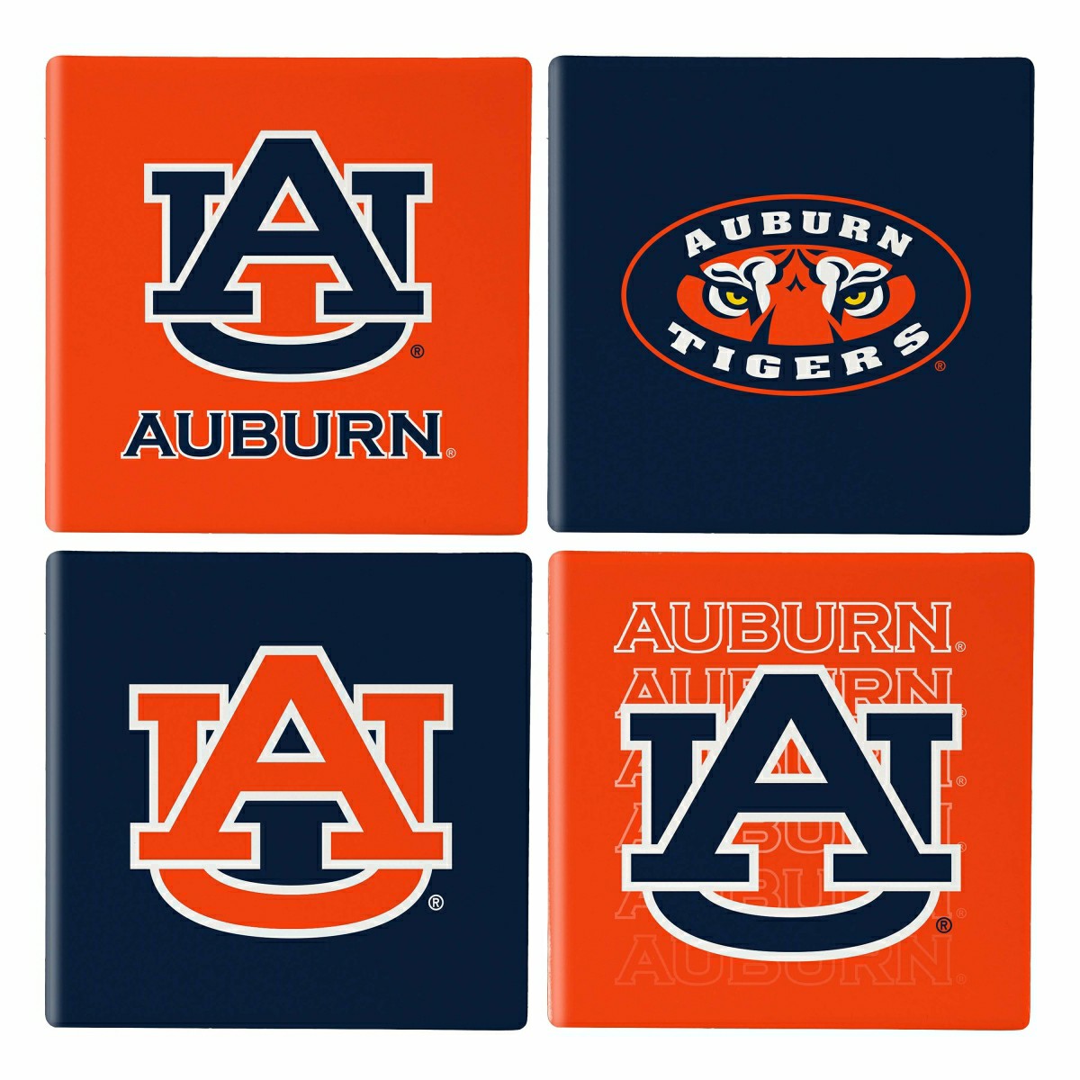 Auburn University Ceramic Coasters Set, 4pcs with Wood Caddy - Collegiate Home